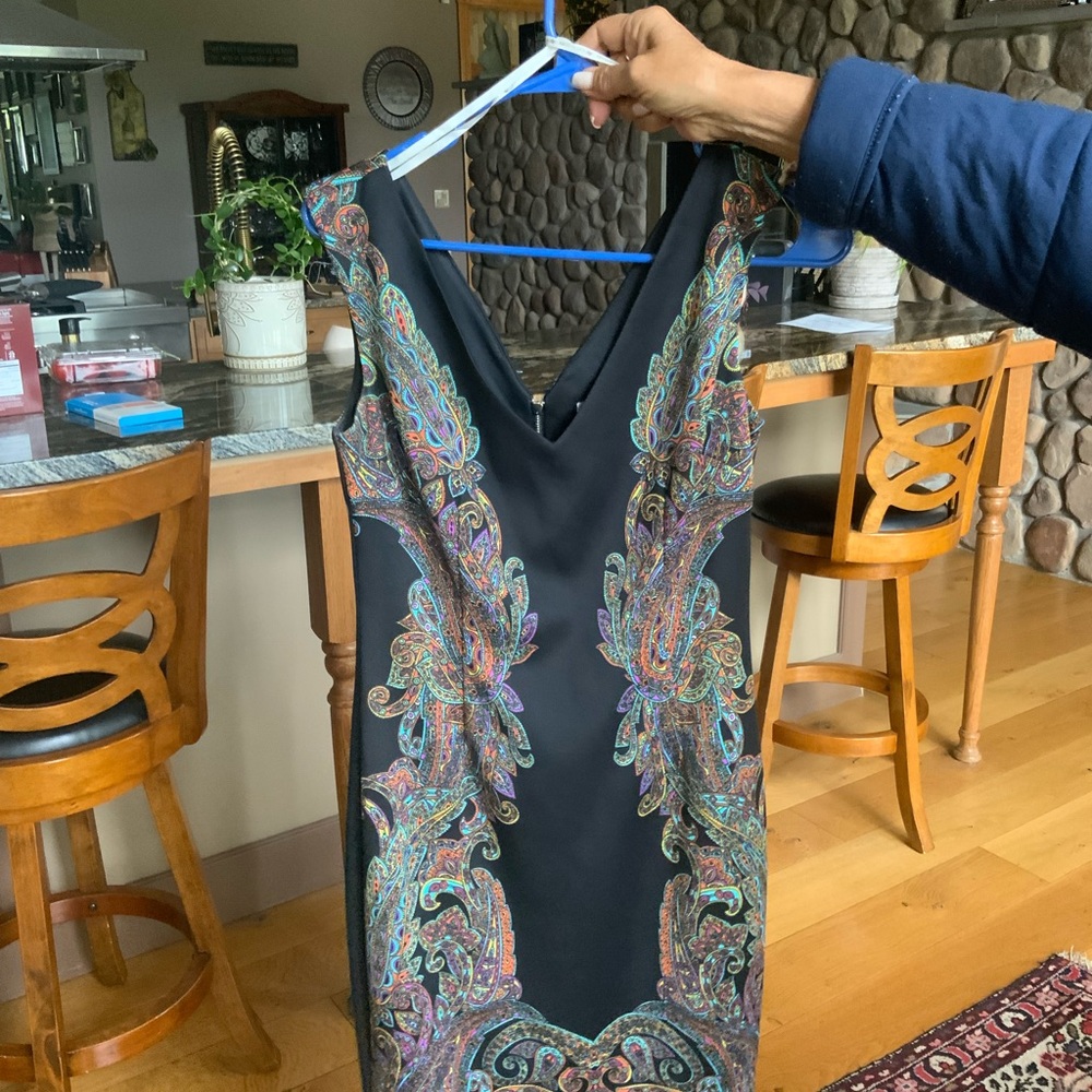 Boston Proper Blue and Black Embellished Sheath Dress